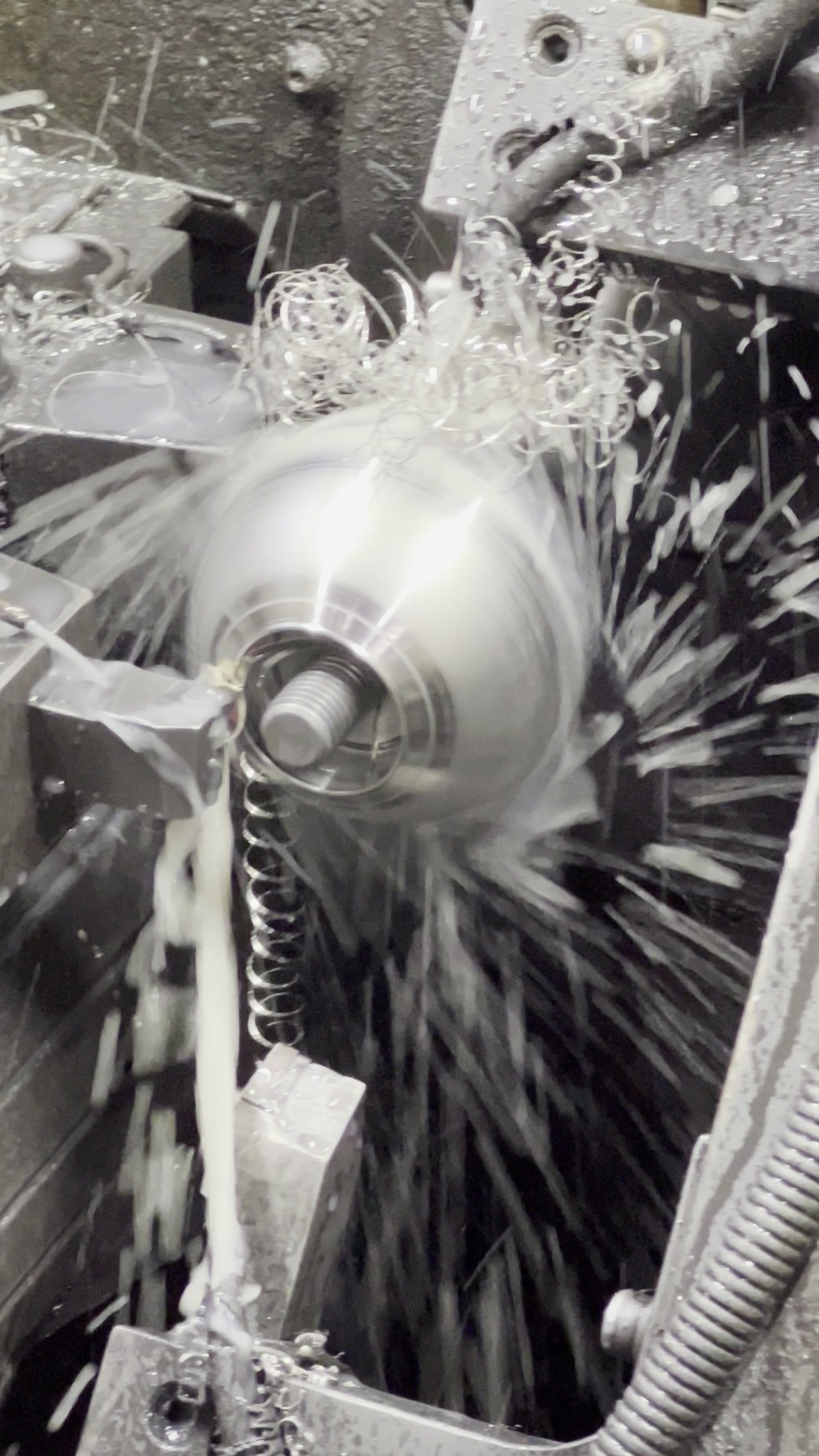 Valve ball cutting close-up